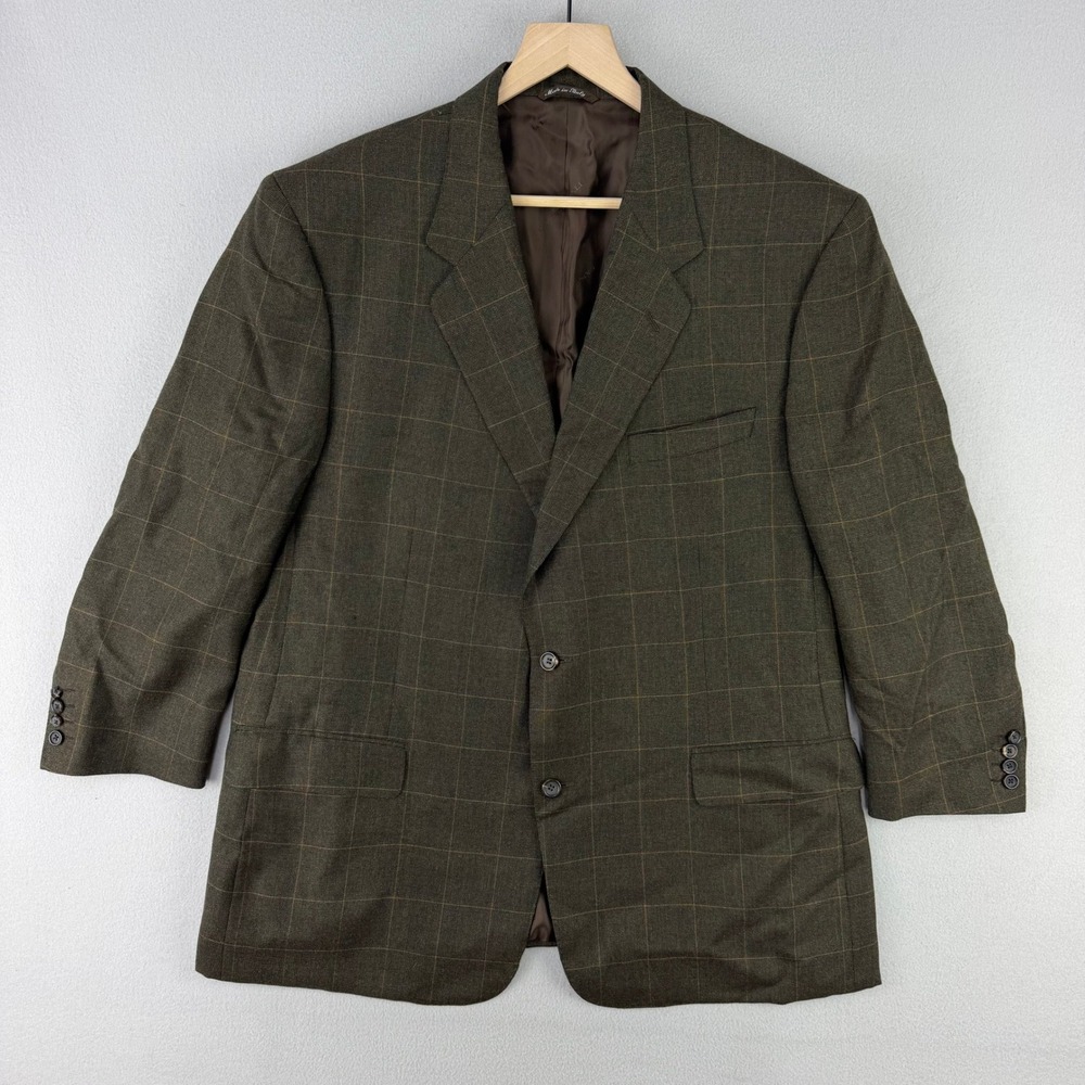 Canali Cashmere Blazer Mens 60L Brown Windowpane Plaid 2-Button Sport Coat Italy
